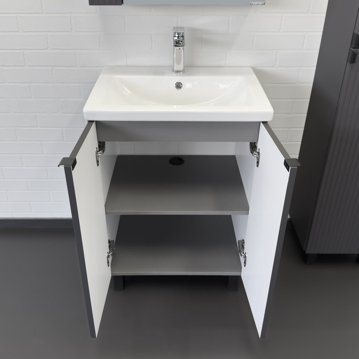 Тумба-умывальник Comforty Лима-60Н антрацит с раковиной Комо 60