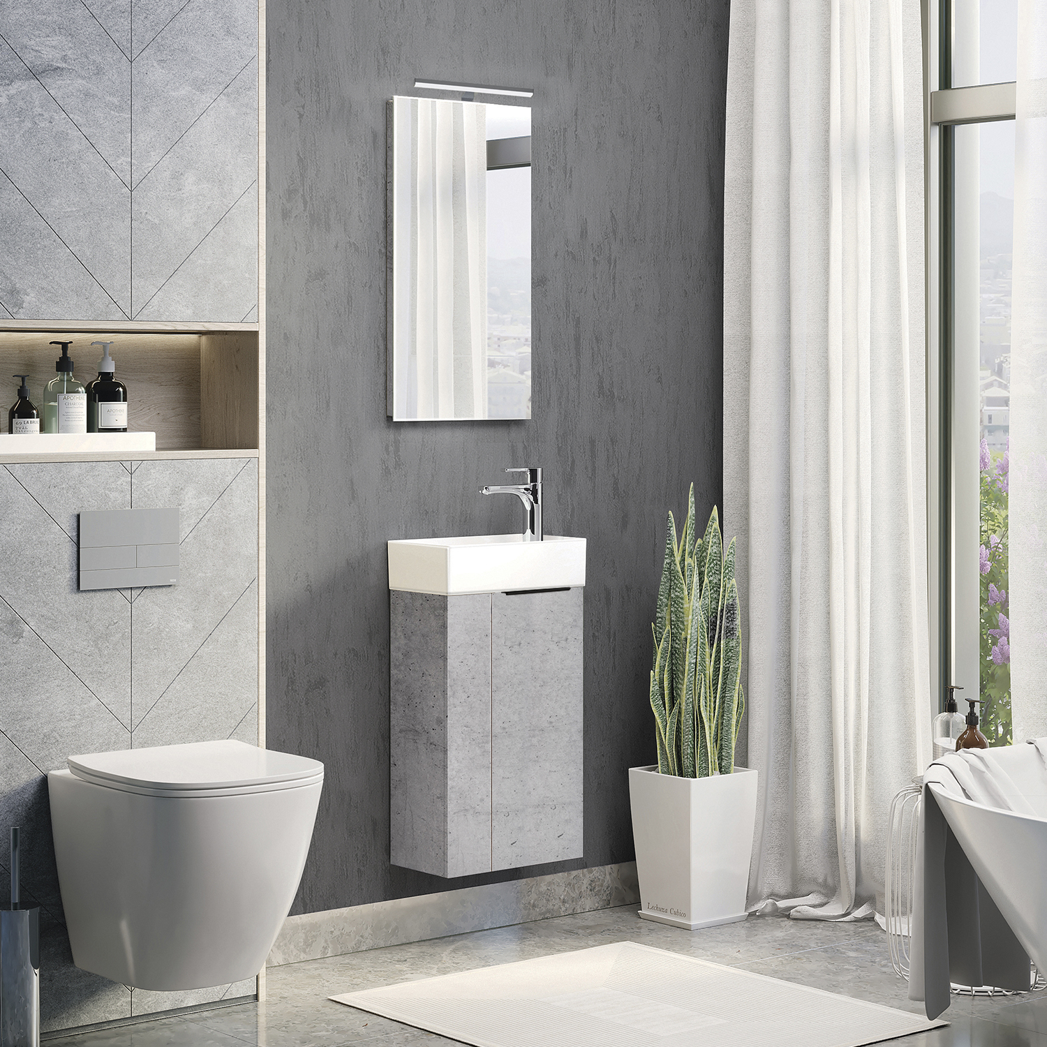 Тумба-умывальник Comforty Асти-40 бетон светлый с раковиной Comforty 9140