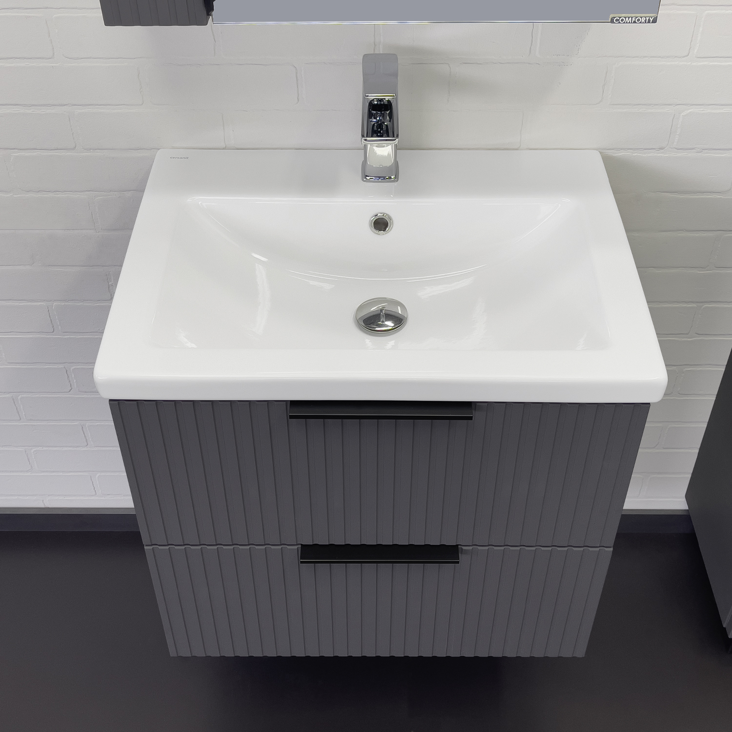 Тумба-умывальник Comforty Лима-60П2 антрацит с раковиной Комо 60