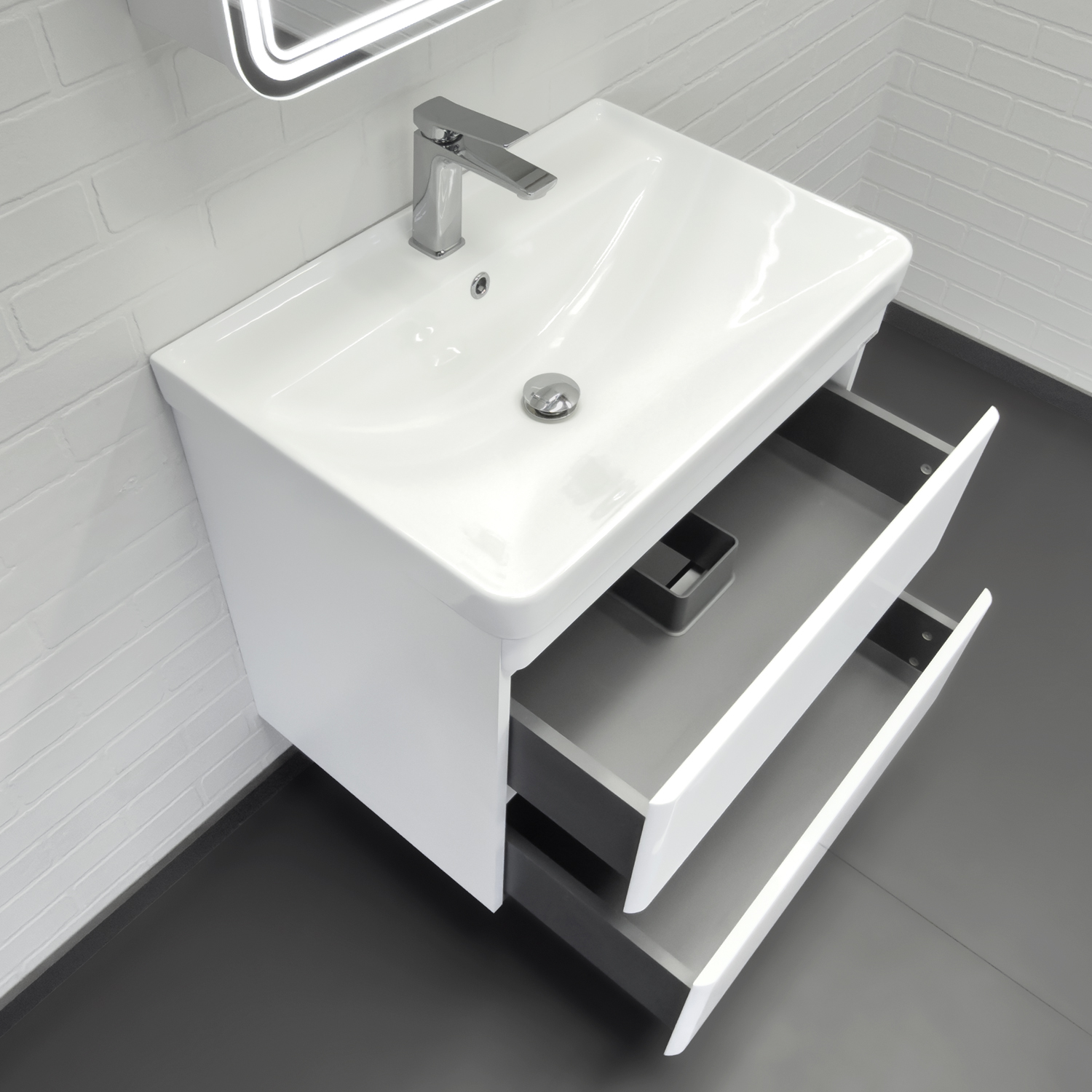 Тумба-умывальник подвесная Comforty Енисей-70П2 белый глянец c раковиной 4470