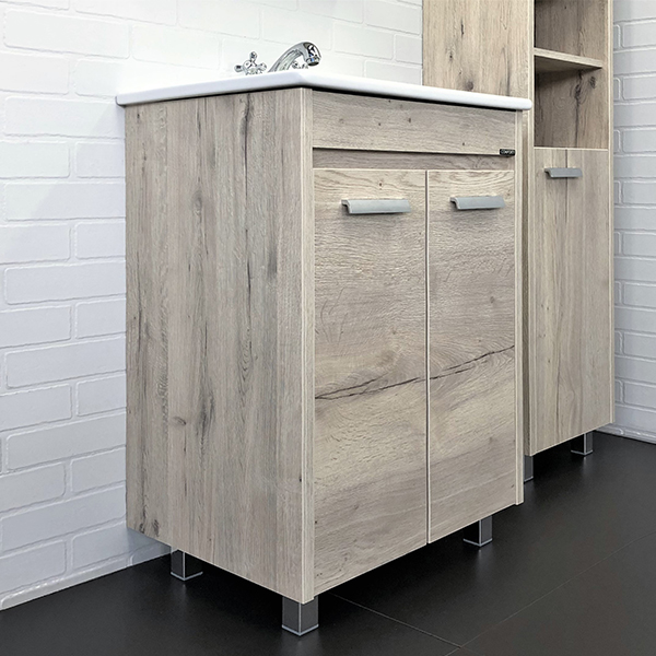 Тумба-умывальник Comforty Марио 60 Дуб дымчатый с раковиной Квадро 60