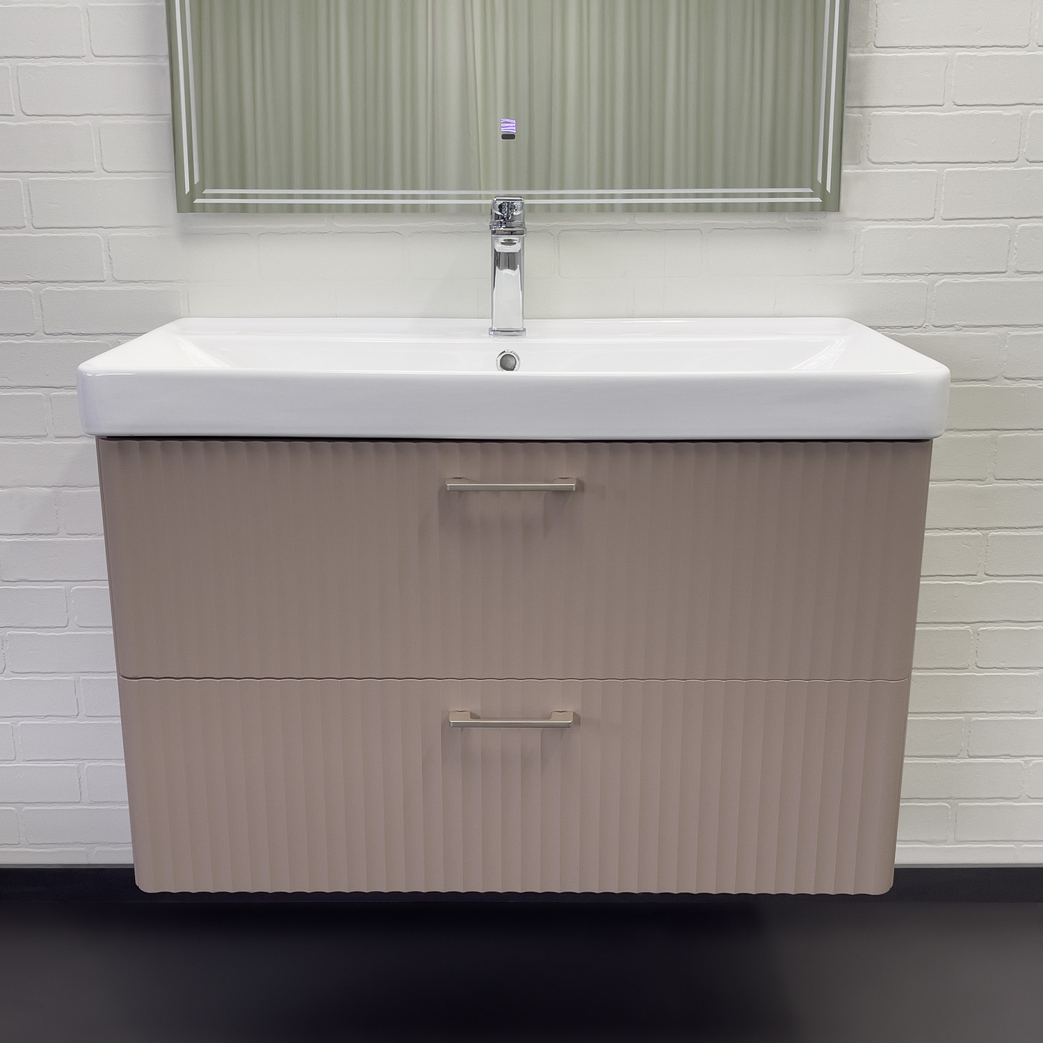 Тумба-умывальник Comforty Ангара-90П дуб латте с раковиной 4490