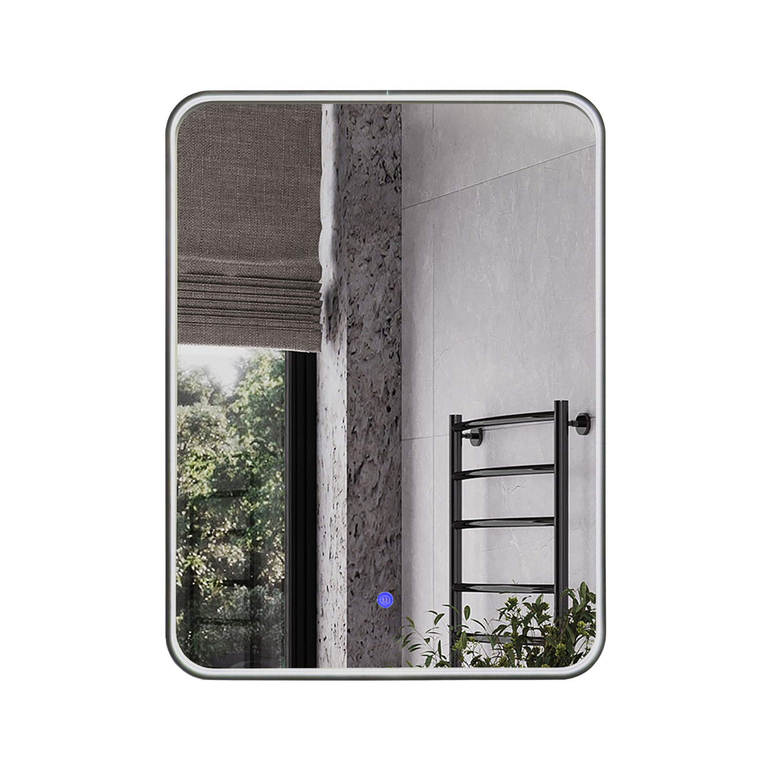 Зеркало в черной алюминиевой раме 60 см Comforty Сириус-60 светодиодная динамическая подсветка холодный свет, сенсор