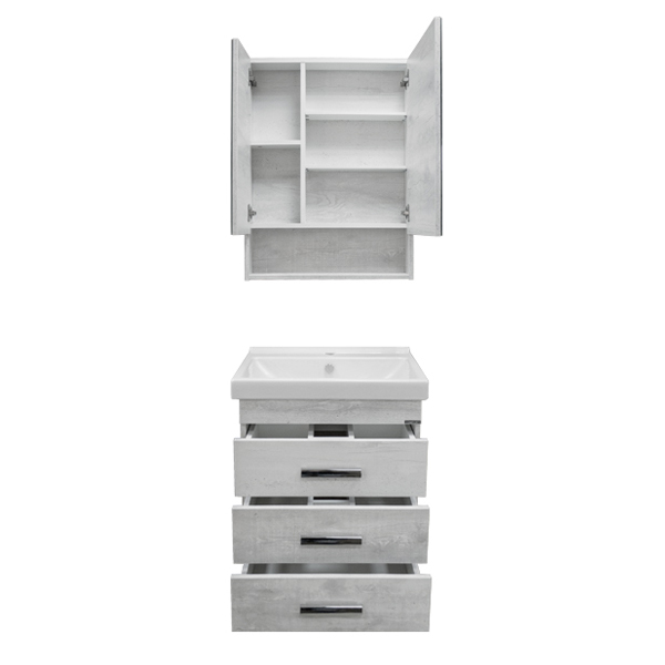 Тумба-умывальник Comforty Никосия-60Н дуб белый с раковиной Фест 60