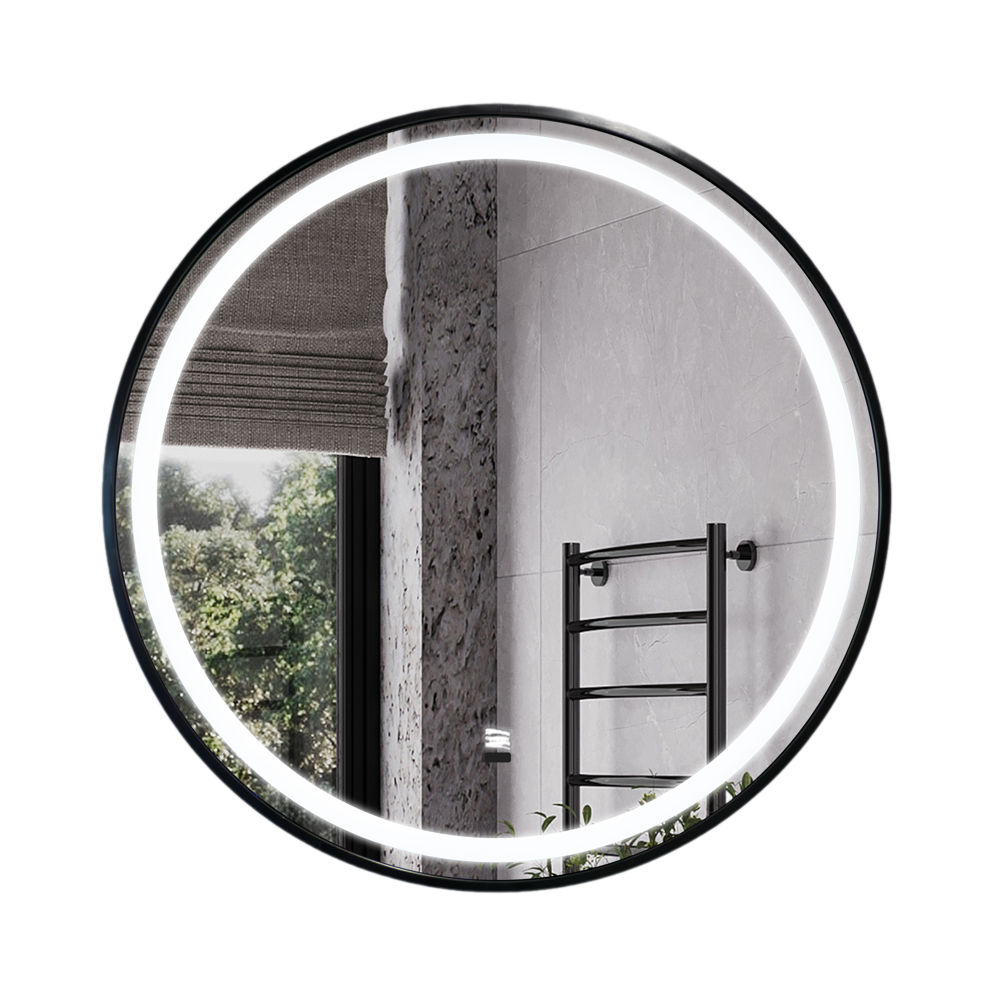 Круглое зеркало в черной алюминиевой раме Comforty Лея-60 светодиодная подсветка, бесконтактный сенсор