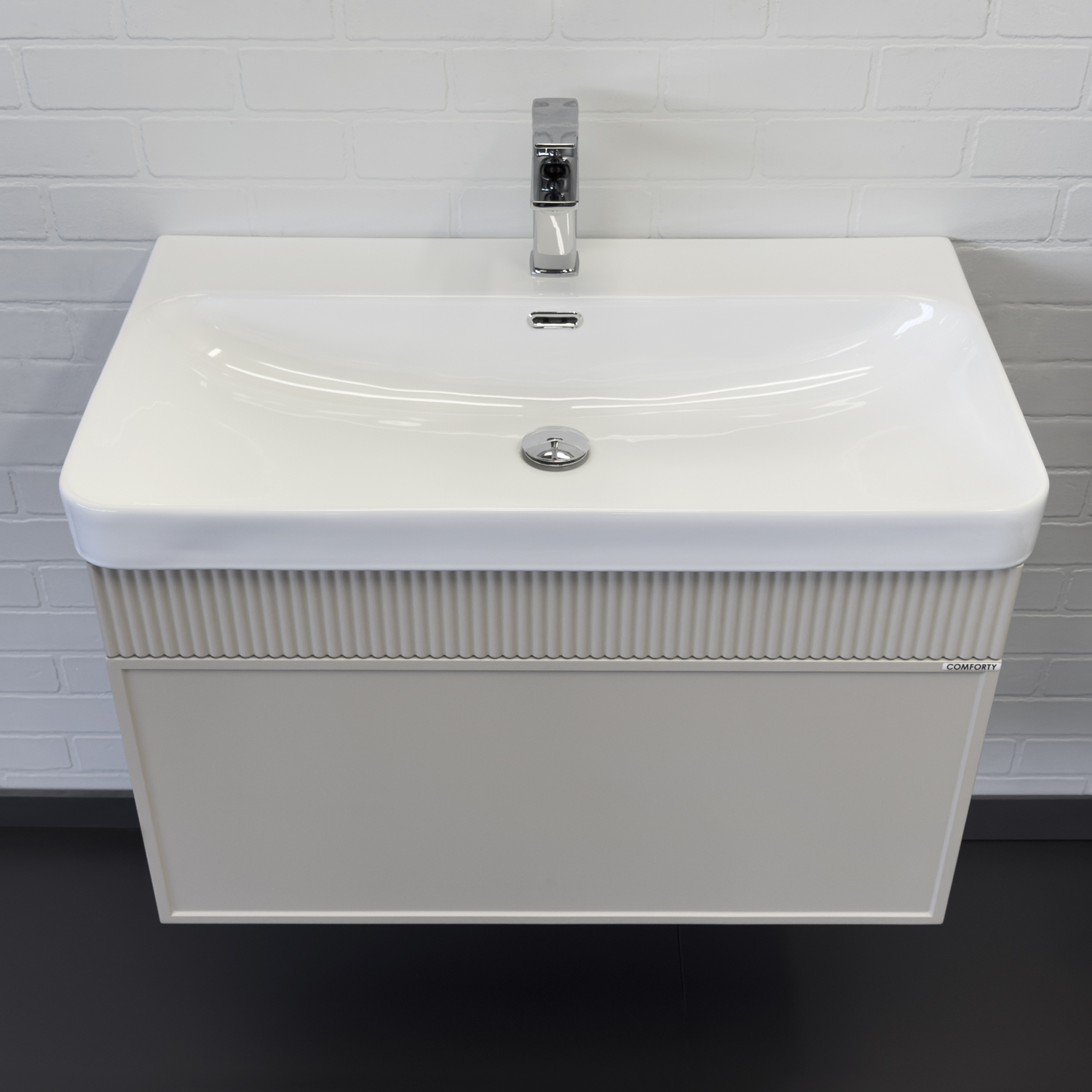 Тумба-умывальник для ванной Comforty Мадрид-80М серый шёлк с раковиной Comforty CF19595BX-80