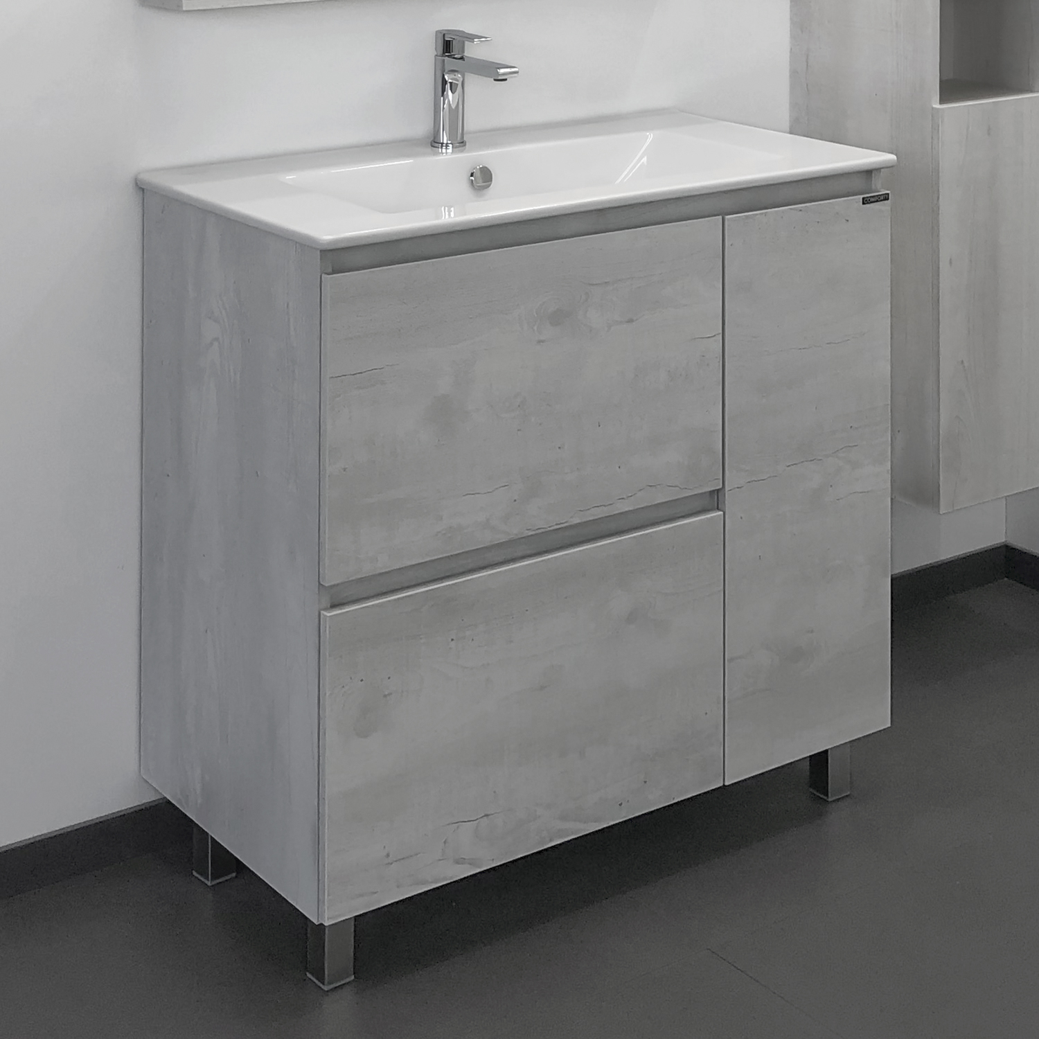 Comforty. Тумба-умывальник Верона-90 дуб белый с раковиной Квадро 90