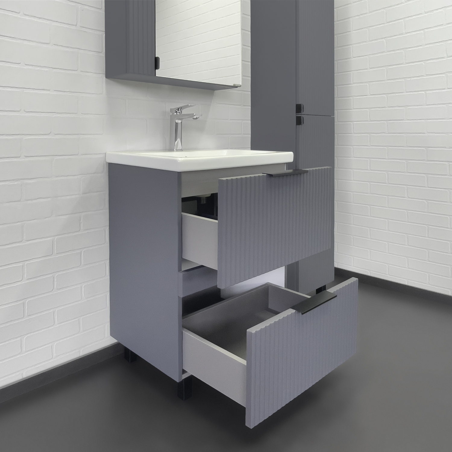 Тумба-умывальник Comforty Лима-60Н2 антрацит с раковиной Комо 60