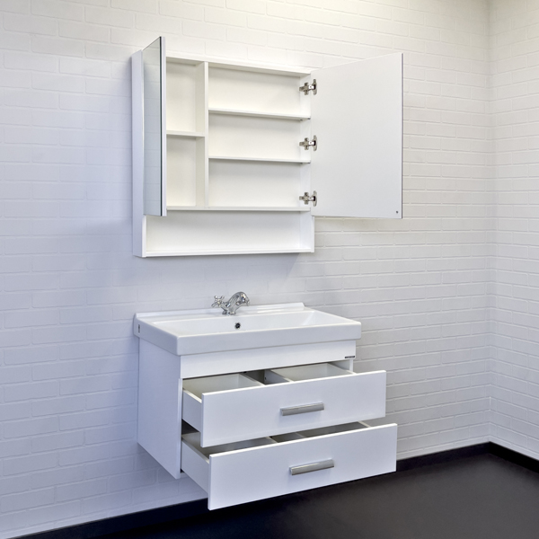 Тумба-умывальник Comforty Никосия-80П белый глянец с раковиной Фест 80