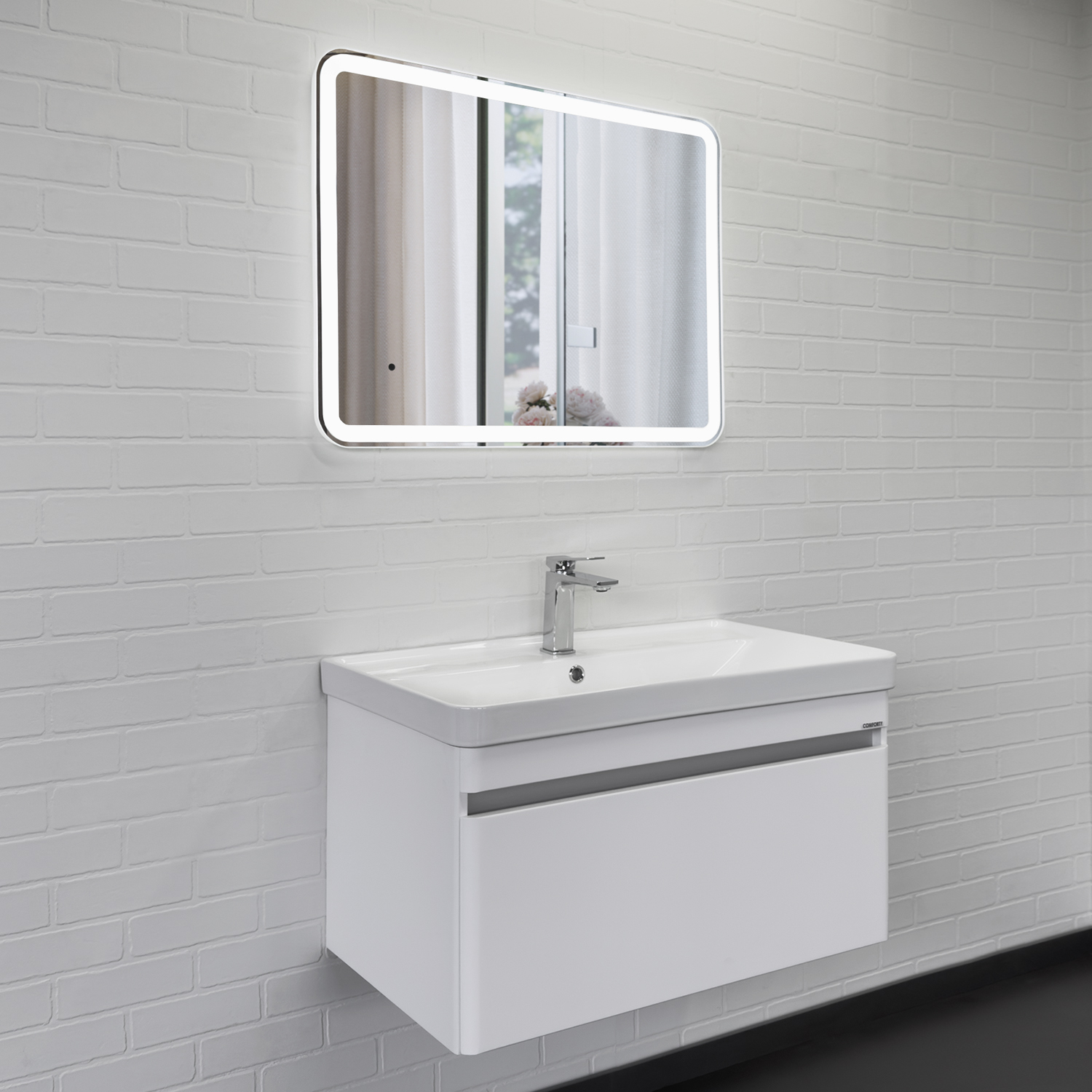 Тумба-умывальник подвесная Comforty Валдай-80П белая матовая с раковиной Comforty 4480