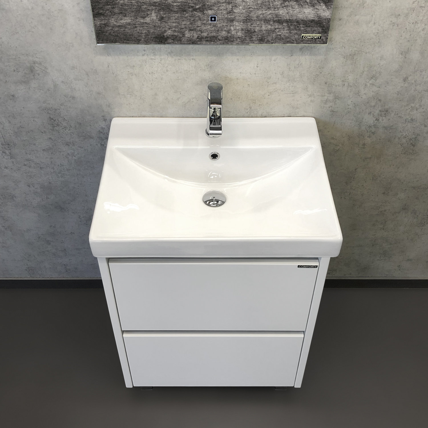 Comforty. Тумба-умывальник "Дублин-60" белый глянец с раковиной Comforty 8056