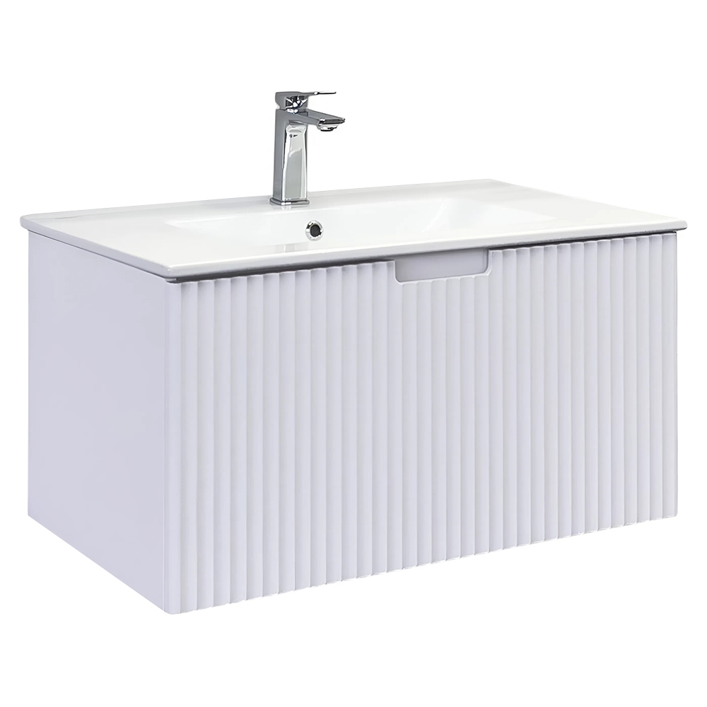 Подвесная тумба-умывальник 80 см Comforty Муром-80П белая матовая с раковиной 80E