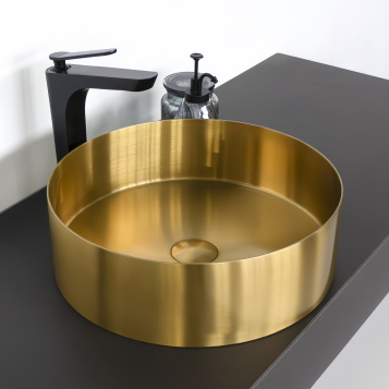 Раковина 40 см из нержавеющей стали CF8WBTD39G цвет золото, с донным клапаном