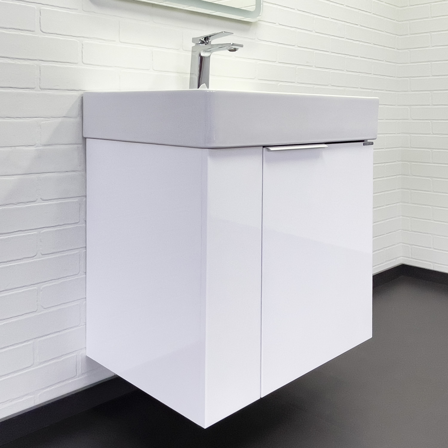 Подвесная тумба-умывальник Comforty Асти-60П белый глянец с раковиной CF3WL032