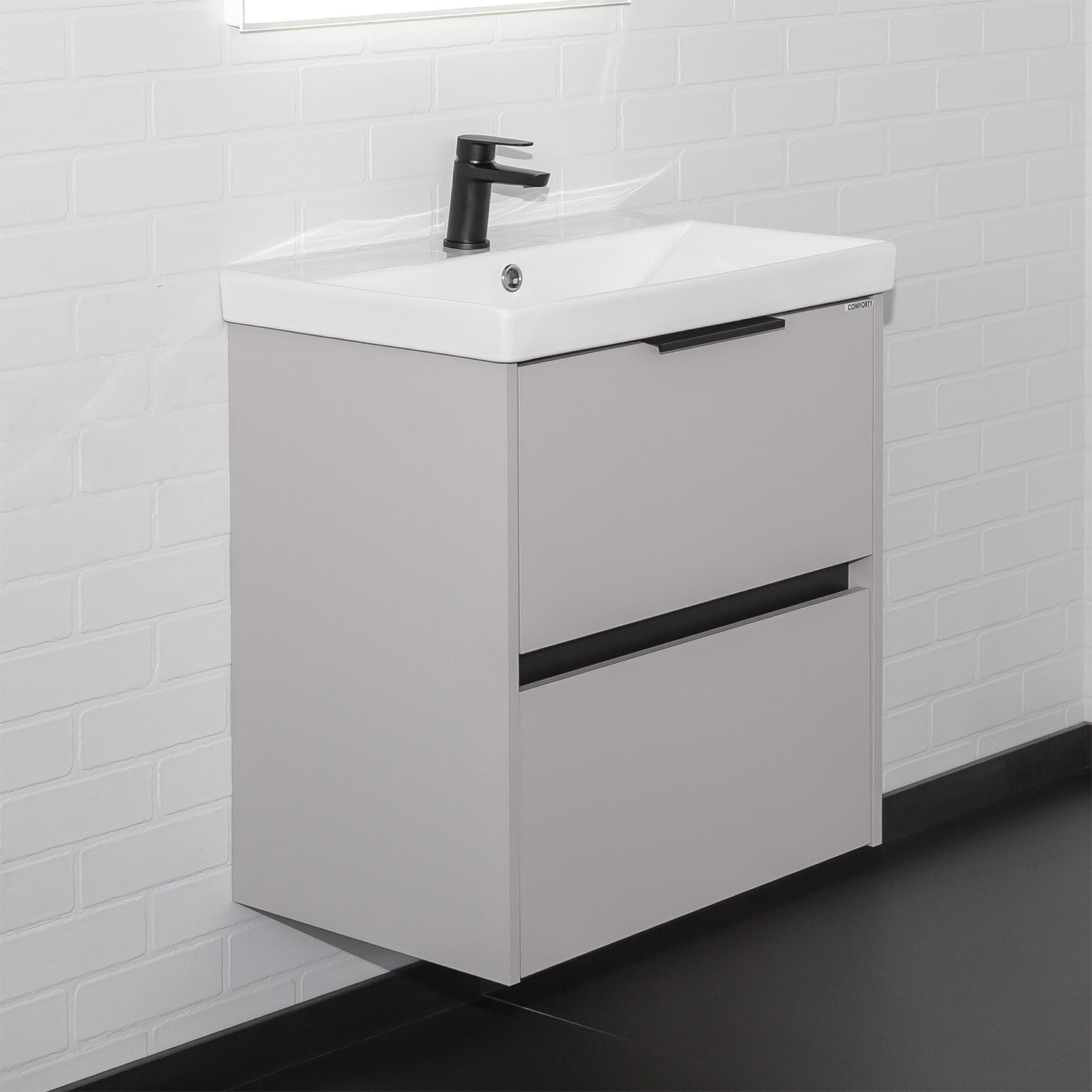 Подвесная тумба-умывальник Comforty Селенга-60 серый шелк с раковиной CF19696BX-60