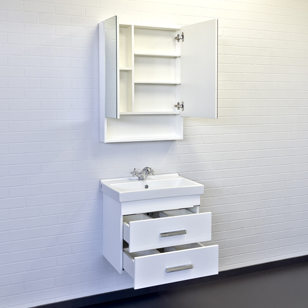 Тумба-умывальник Comforty Никосия 60П белый глянец с раковиной Фест 60