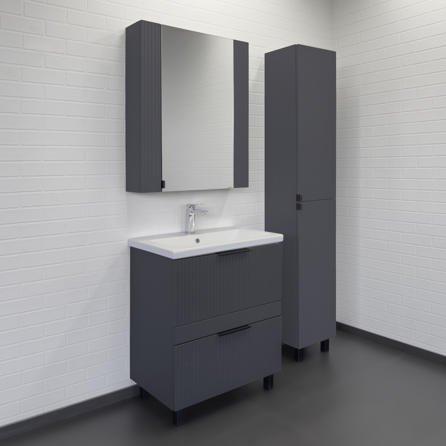 Тумба-умывальник Comforty Лима-70Н2 антрацит с раковиной Комо 70