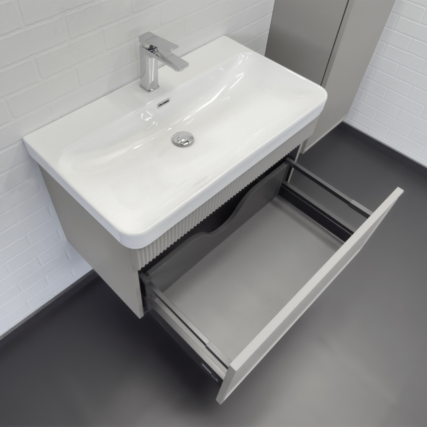 Тумба-умывальник для ванной Comforty Мадрид-80М серый шёлк с раковиной Comforty CF19595BX-80