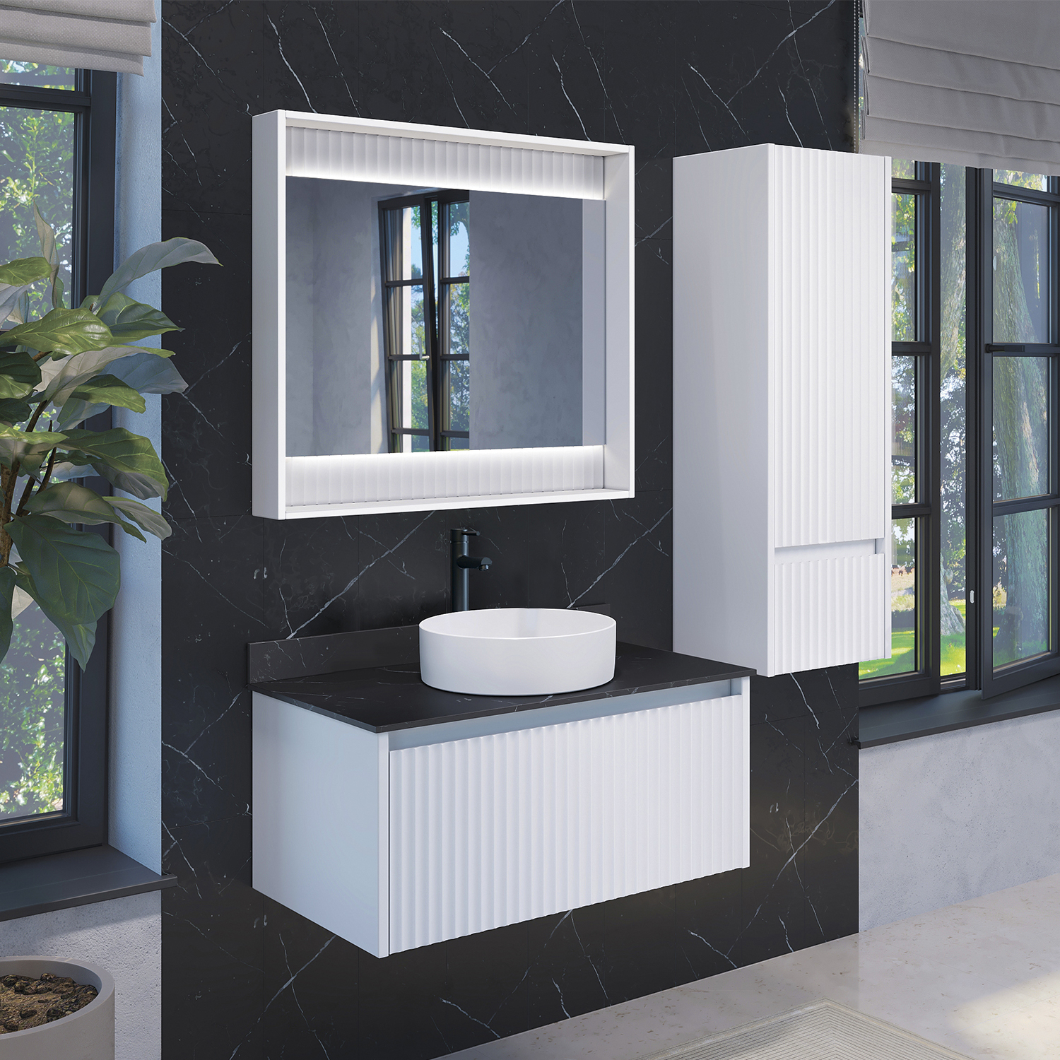 Зеркало-короб Comforty Марсель-90 белое матовое с подсветкой