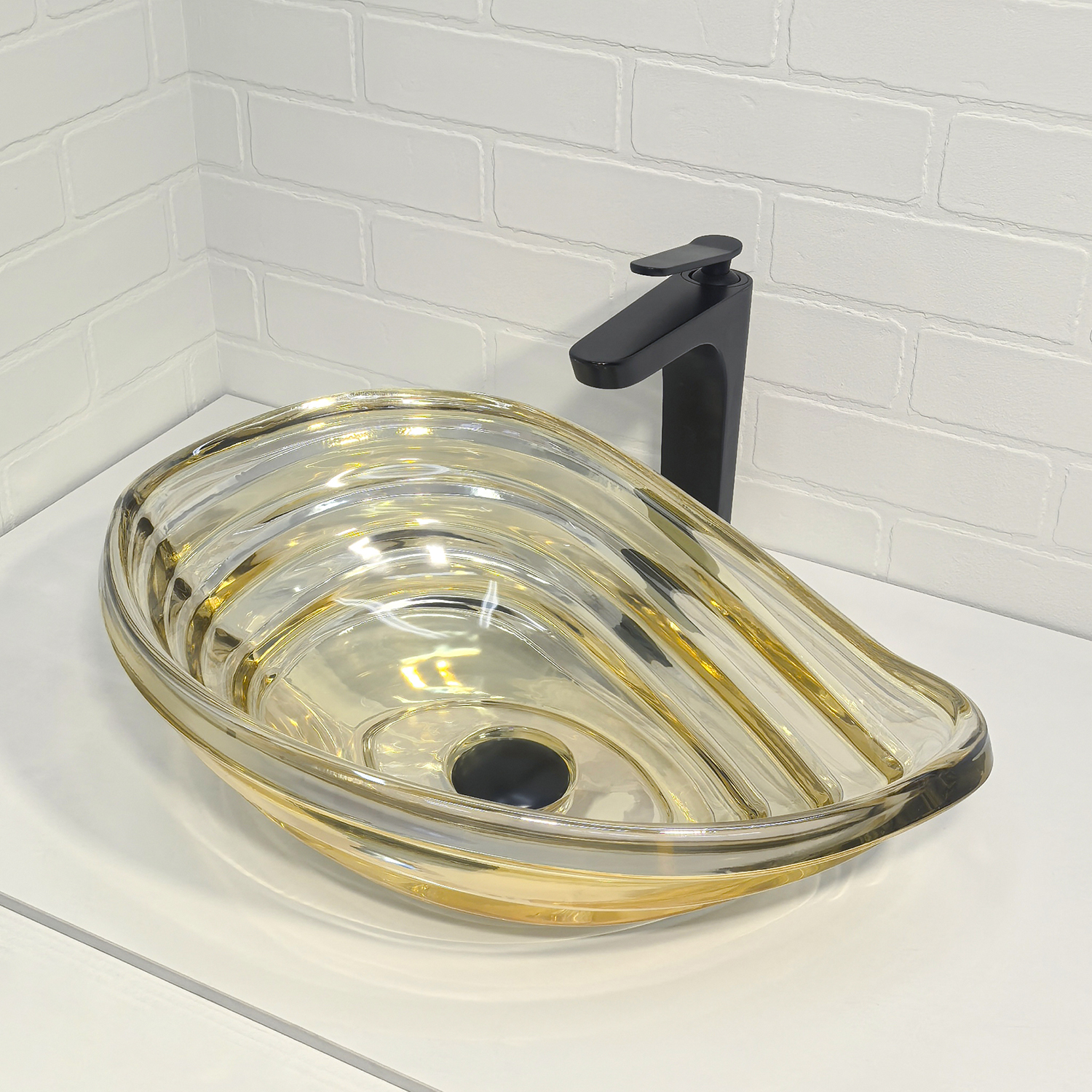 Стеклянная раковина капля 50 см Comforty CF1G68 прозрачное золото