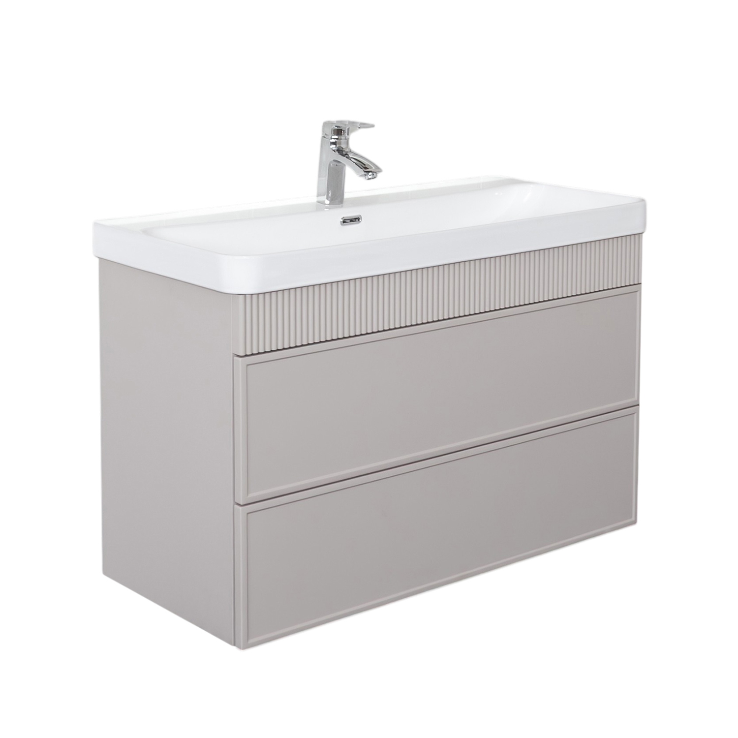 Подвесная тумба-умывальник Comforty Мадрид-100М2(Н) серый шёлк с раковиной CF19595BX-100