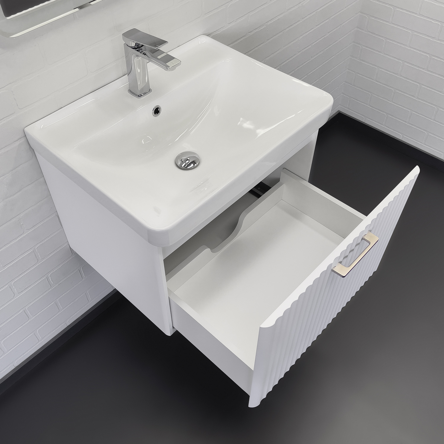 Тумба-умывальник Ангара-60П белая матовая c раковиной Comforty 4460