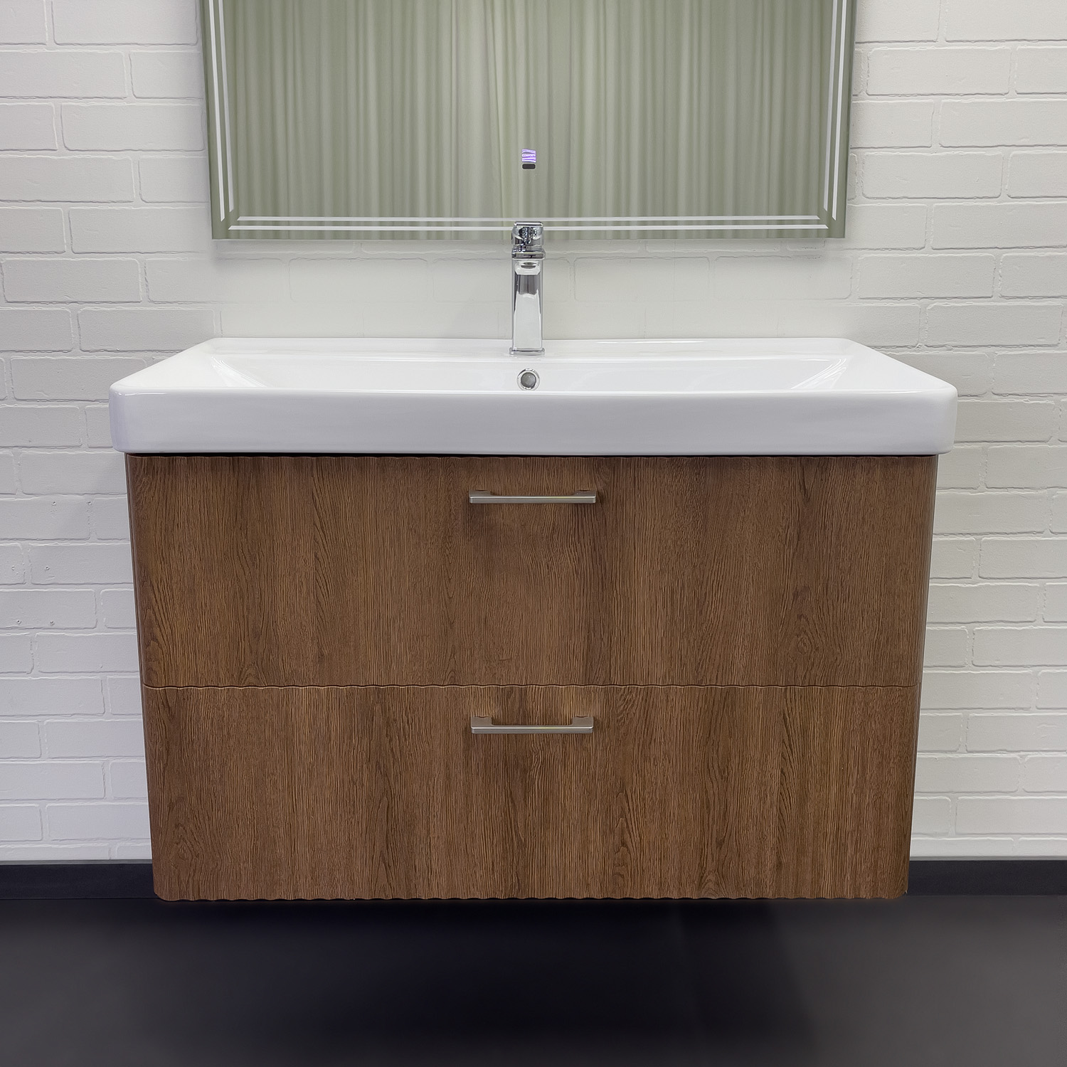 Тумба-умывальник Comforty Ангара-90П дуб темно-коричневый с раковиной 4490