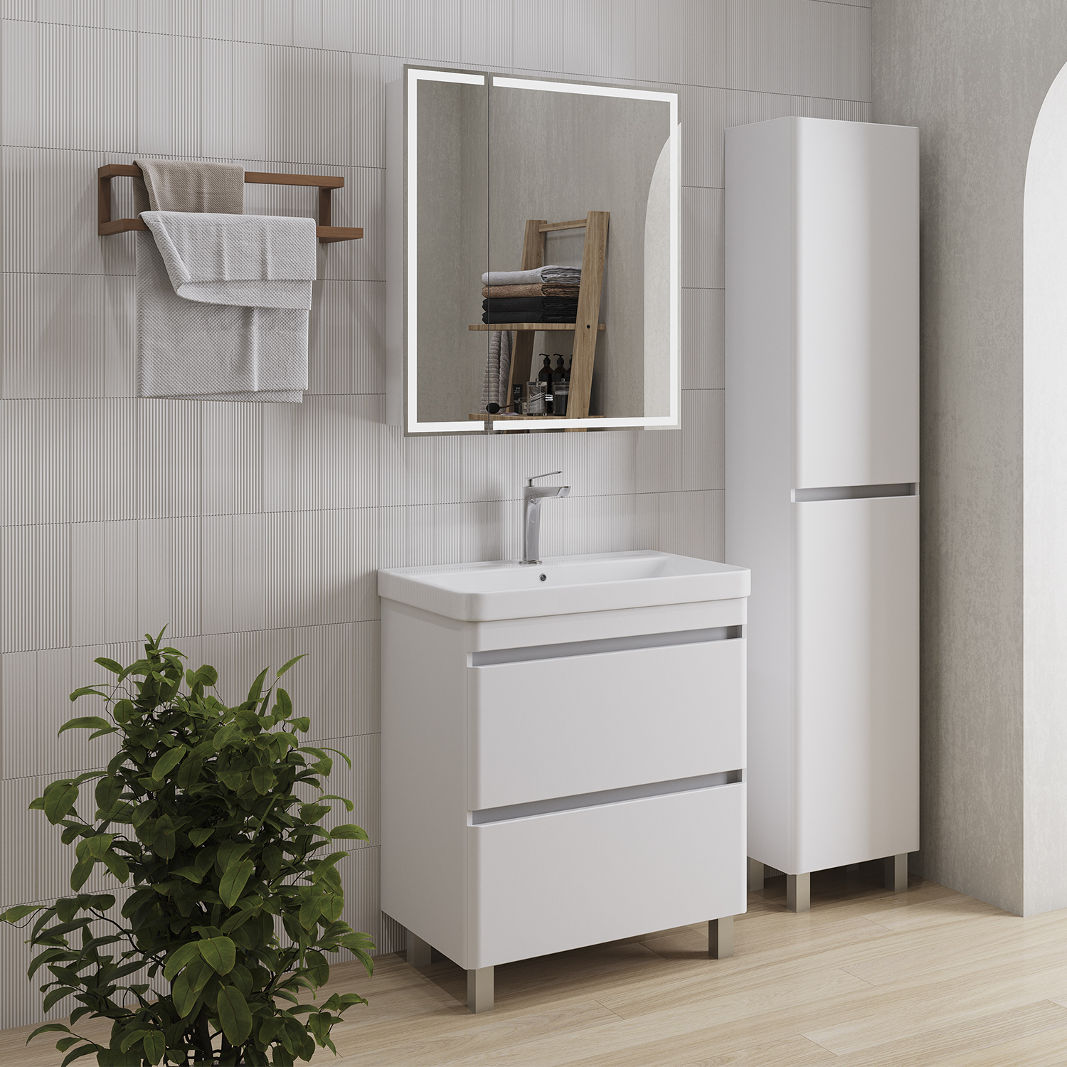 Тумба-умывальник напольная Comforty Валдай-70Н белая матовая с раковиной 4470