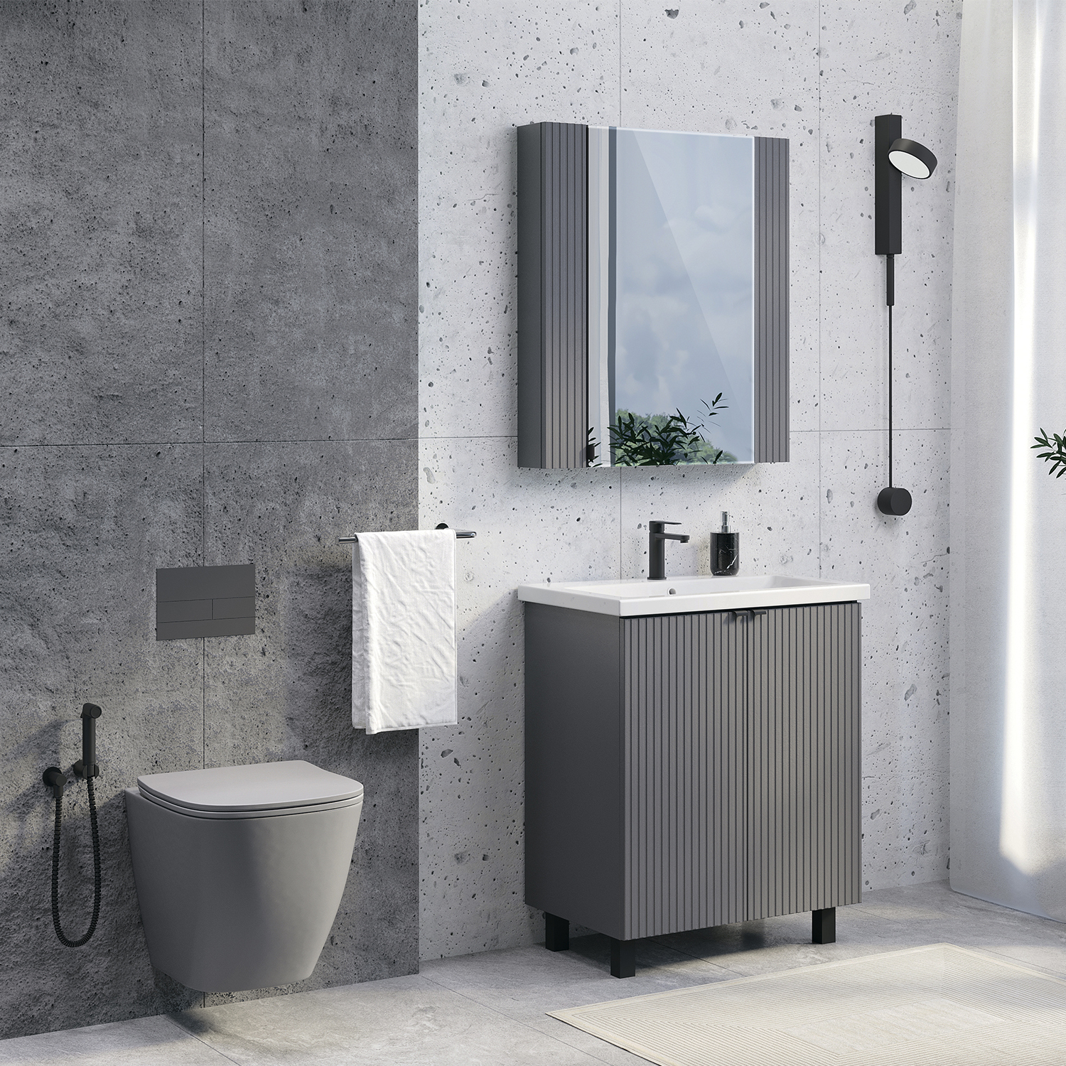 Тумба-умывальник Comforty Лима-70 антрацит с раковиной Комо 70