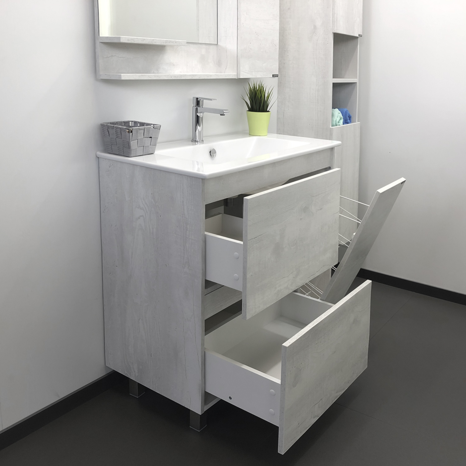 Comforty. Тумба-умывальник Верона-90 дуб белый с раковиной Квадро 90