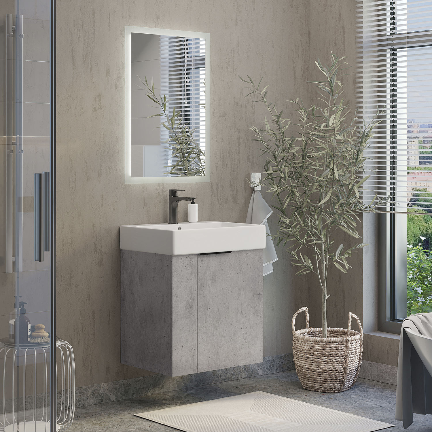 Подвесная тумба-умывальник Comforty Асти-60П бетон светлый с раковиной CF3WL032