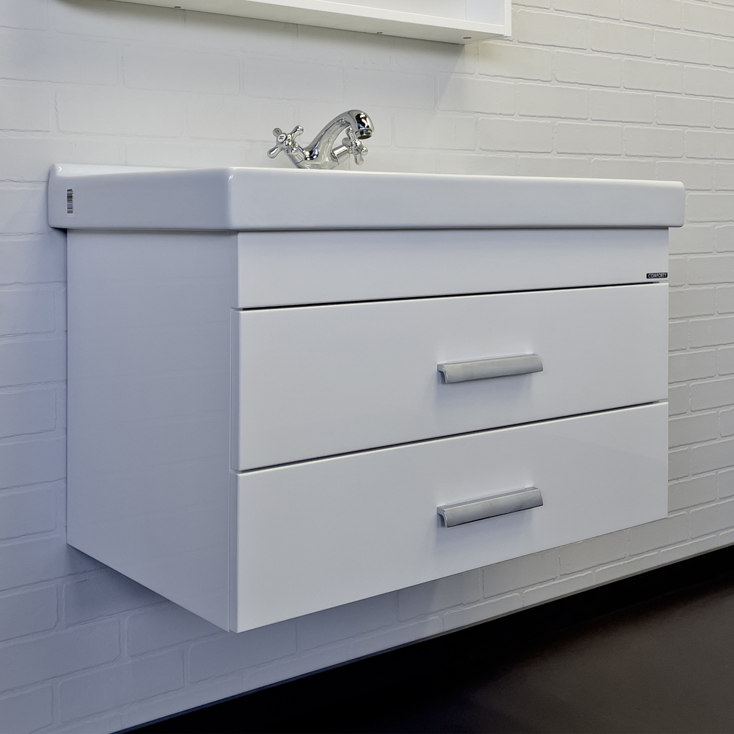 Тумба-умывальник Comforty Никосия-80П белый глянец с раковиной Фест 80