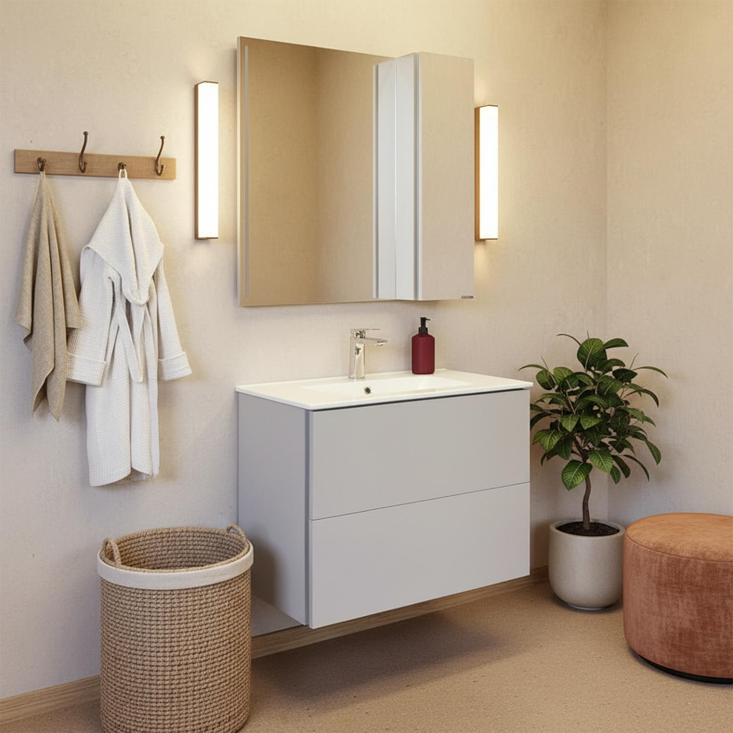 Подвесная тумба-умывальник Comforty Бильбао-80 серый шёлк с раковиной 80E