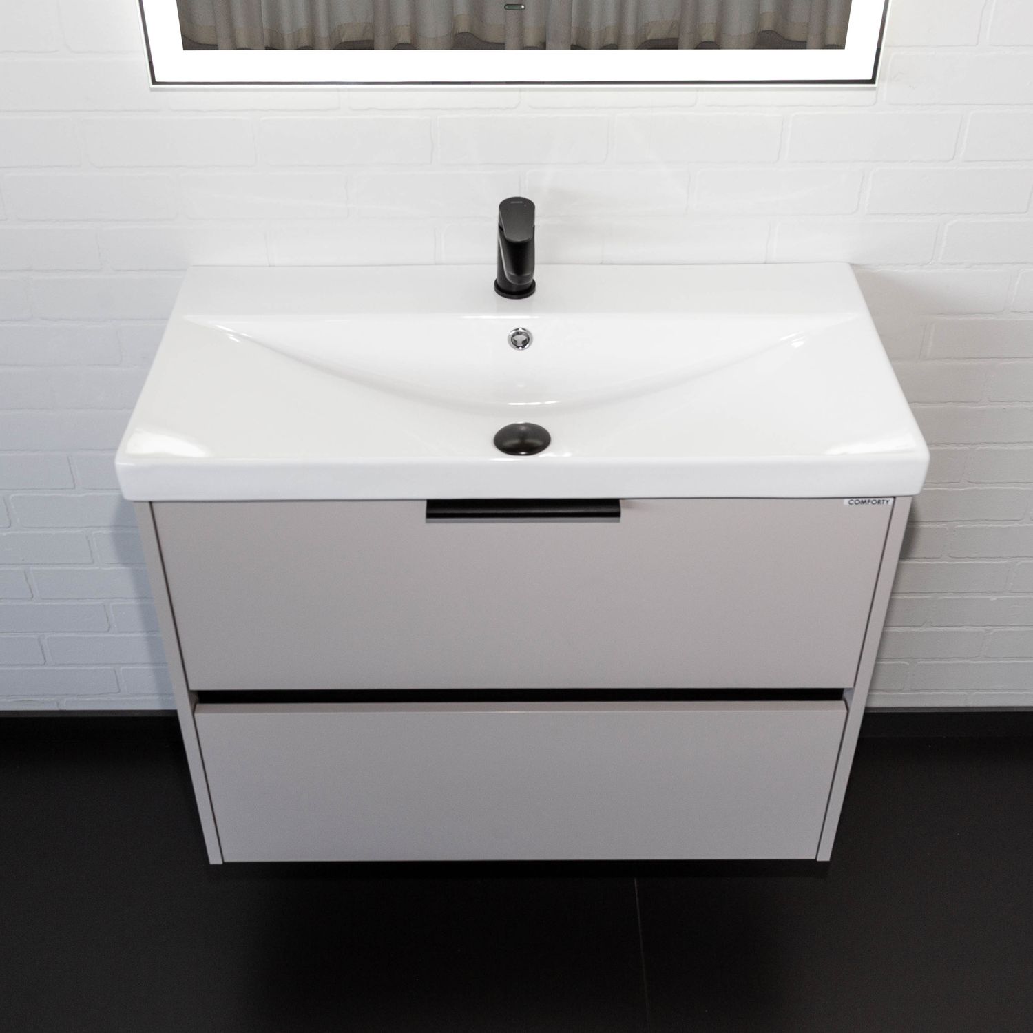 Подвесная тумба-умывальник Comforty Селенга-80 серый шелк с раковиной CF19696BX-80