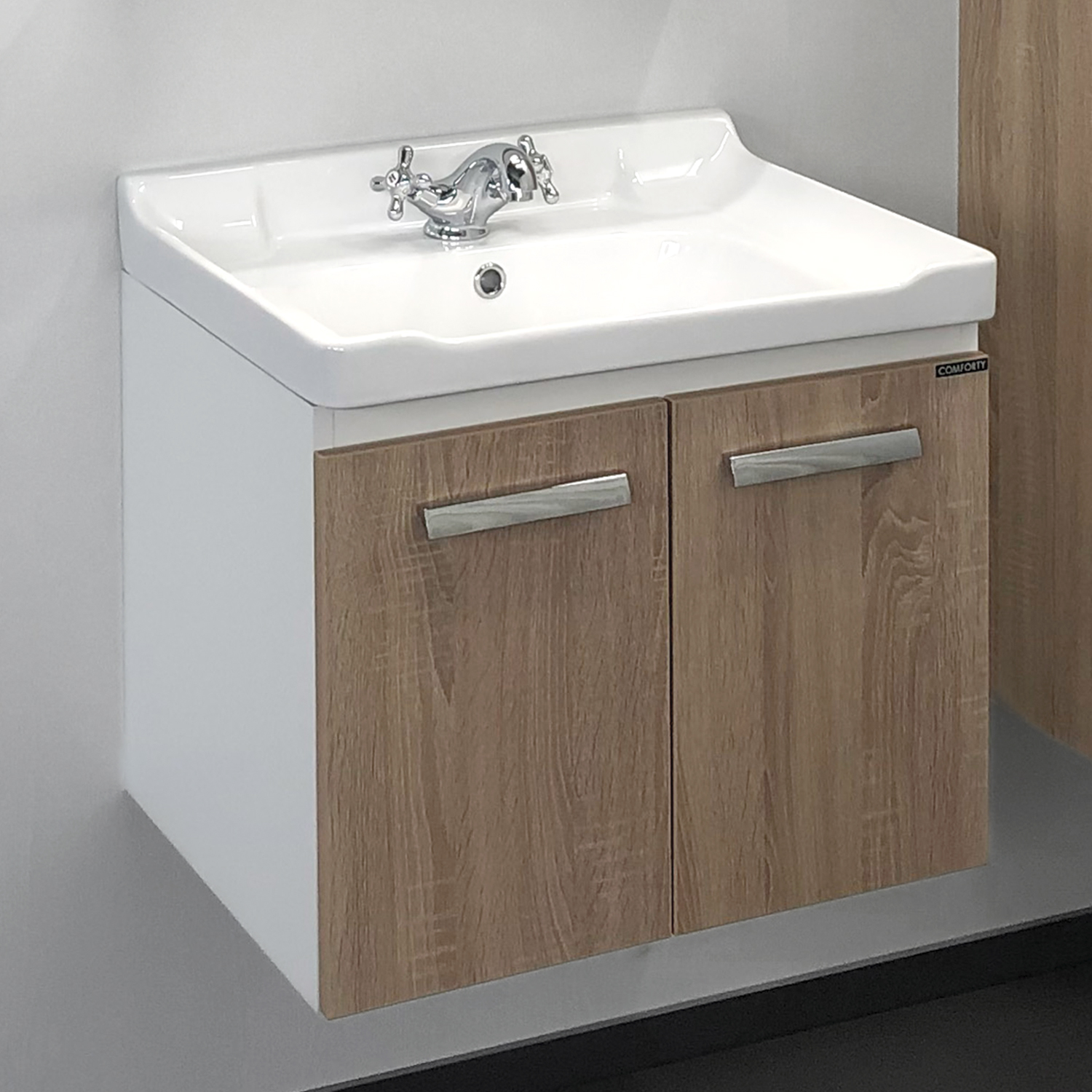 Comforty. Тумба-умывальник Рига-60 дуб сонома с раковиной Comforty 9335-60