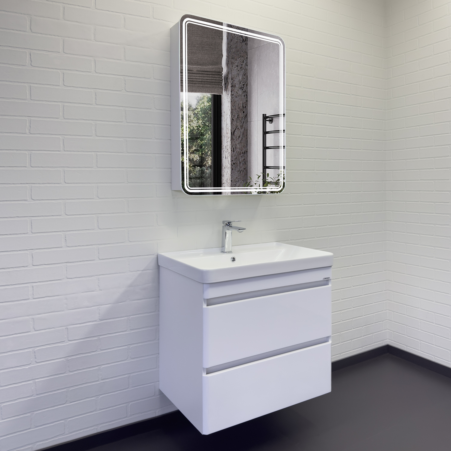 Тумба-умывальник подвесная Comforty Енисей-70П2 белый глянец c раковиной 4470