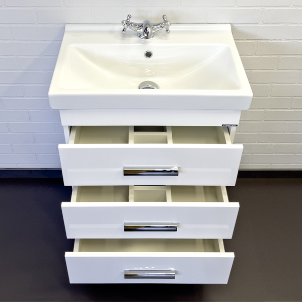 Тумба-умывальник Comforty Никосия 60Н белый глянец с раковиной Фест 60