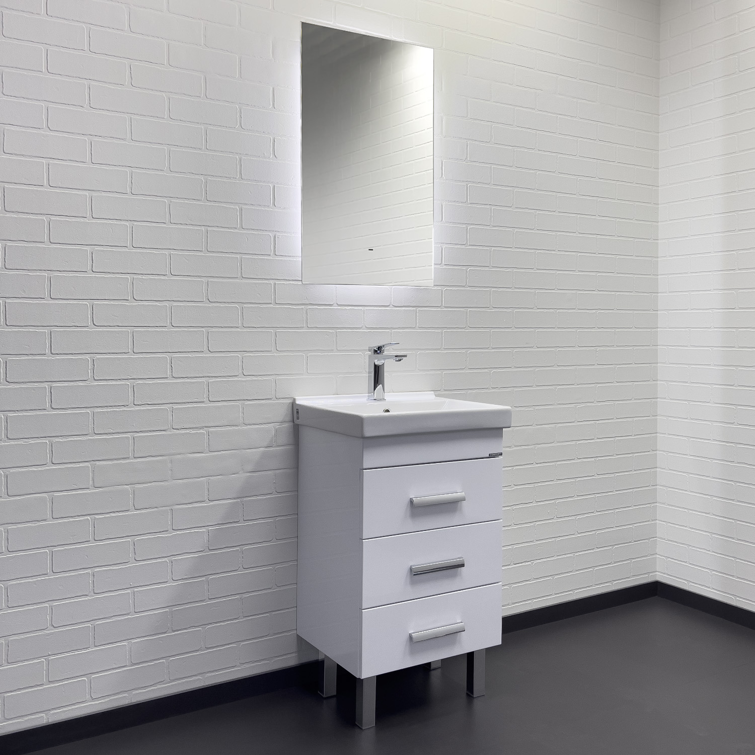 Тумба-умывальник напольная Comforty Никосия 50Н белый глянец с раковиной Фест 50