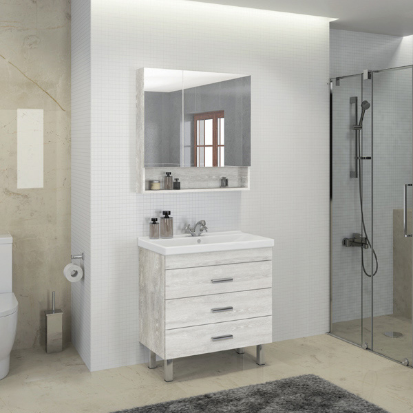 Comforty. Зеркало-шкаф "Никосия-80" дуб белый