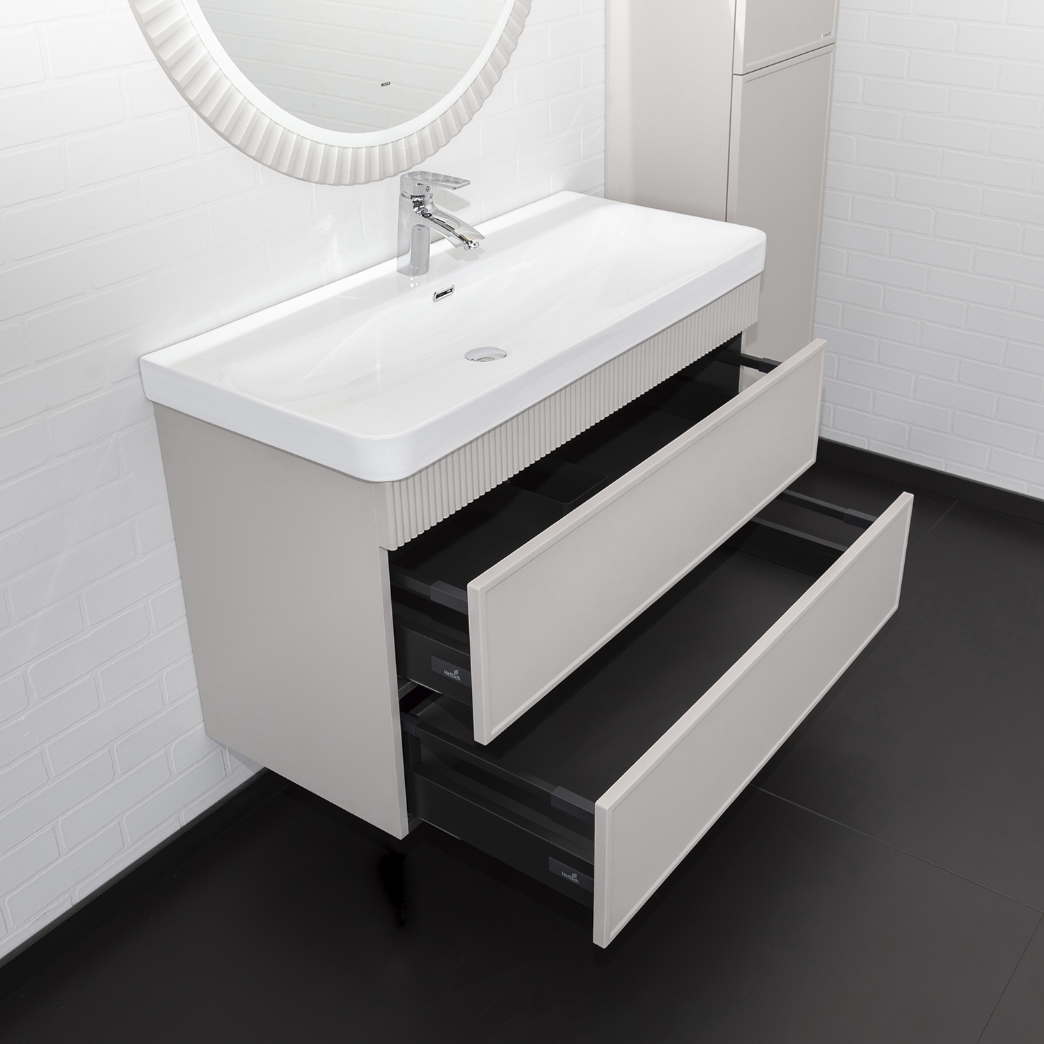 Подвесная тумба-умывальник Comforty Мадрид-100М2(Н) серый шёлк с раковиной CF19595BX-100