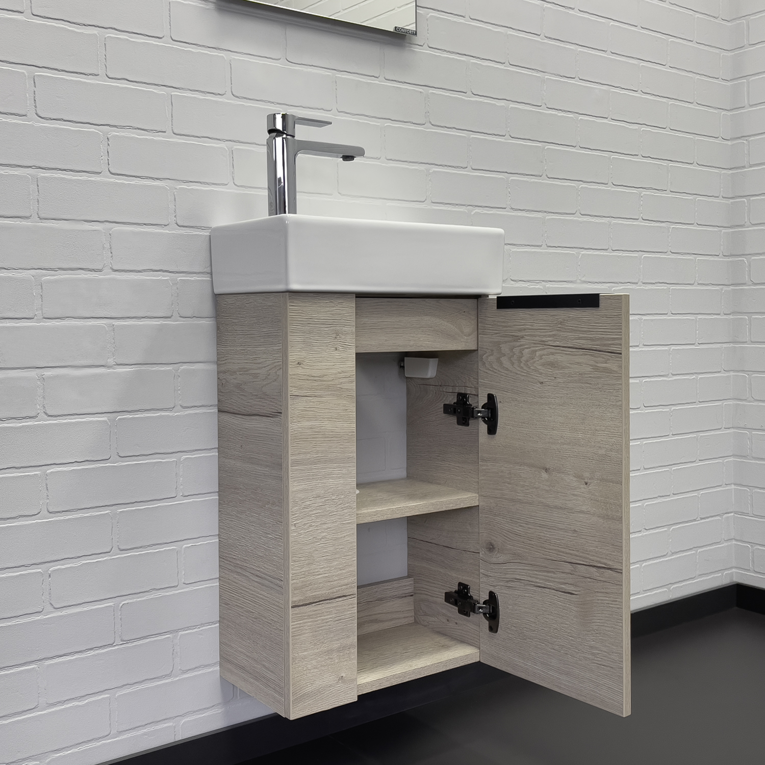 Тумба-умывальник Comforty Асти-40 дуб дымчатый с раковиной Comforty 9140