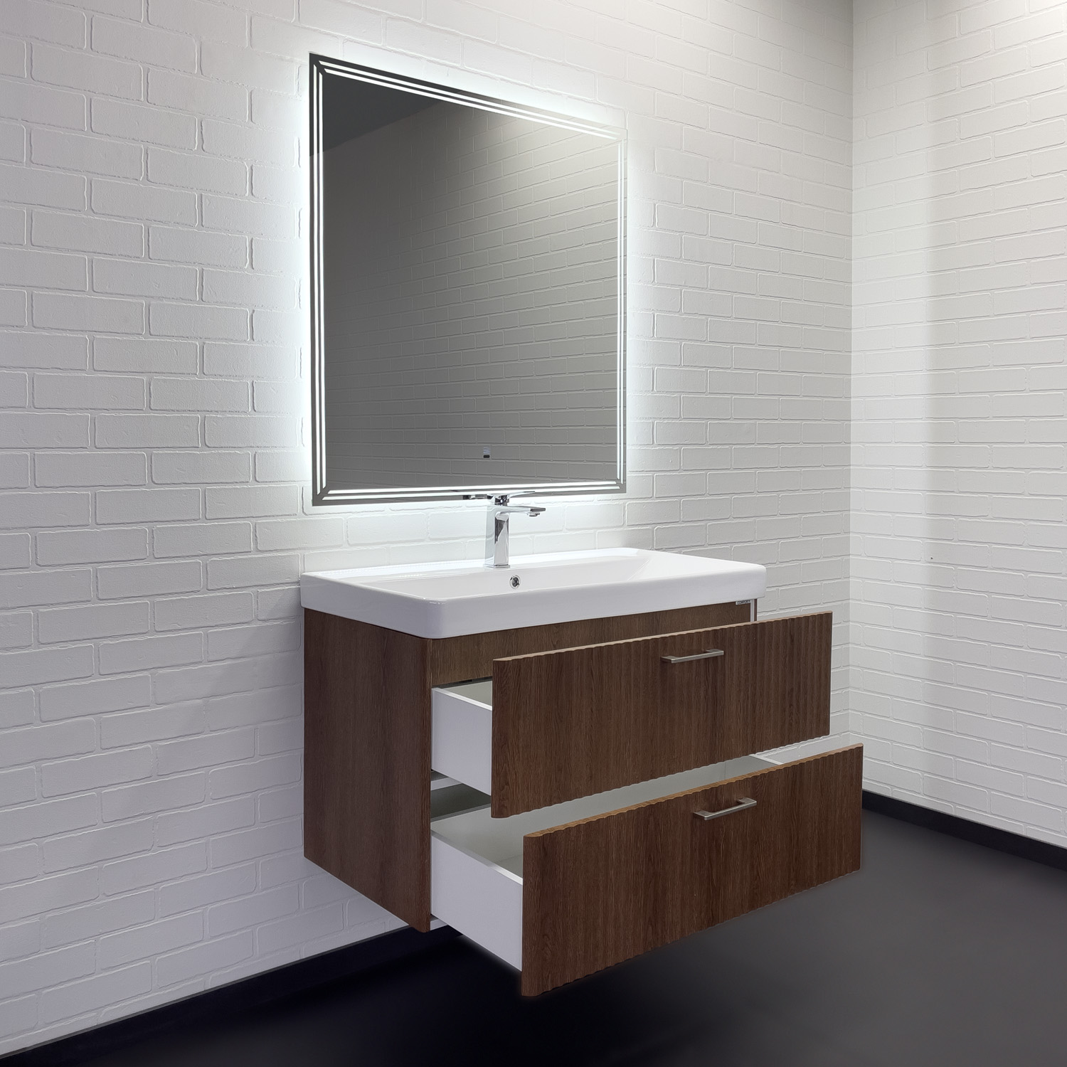 Тумба-умывальник Comforty Ангара-90П дуб темно-коричневый с раковиной 4490