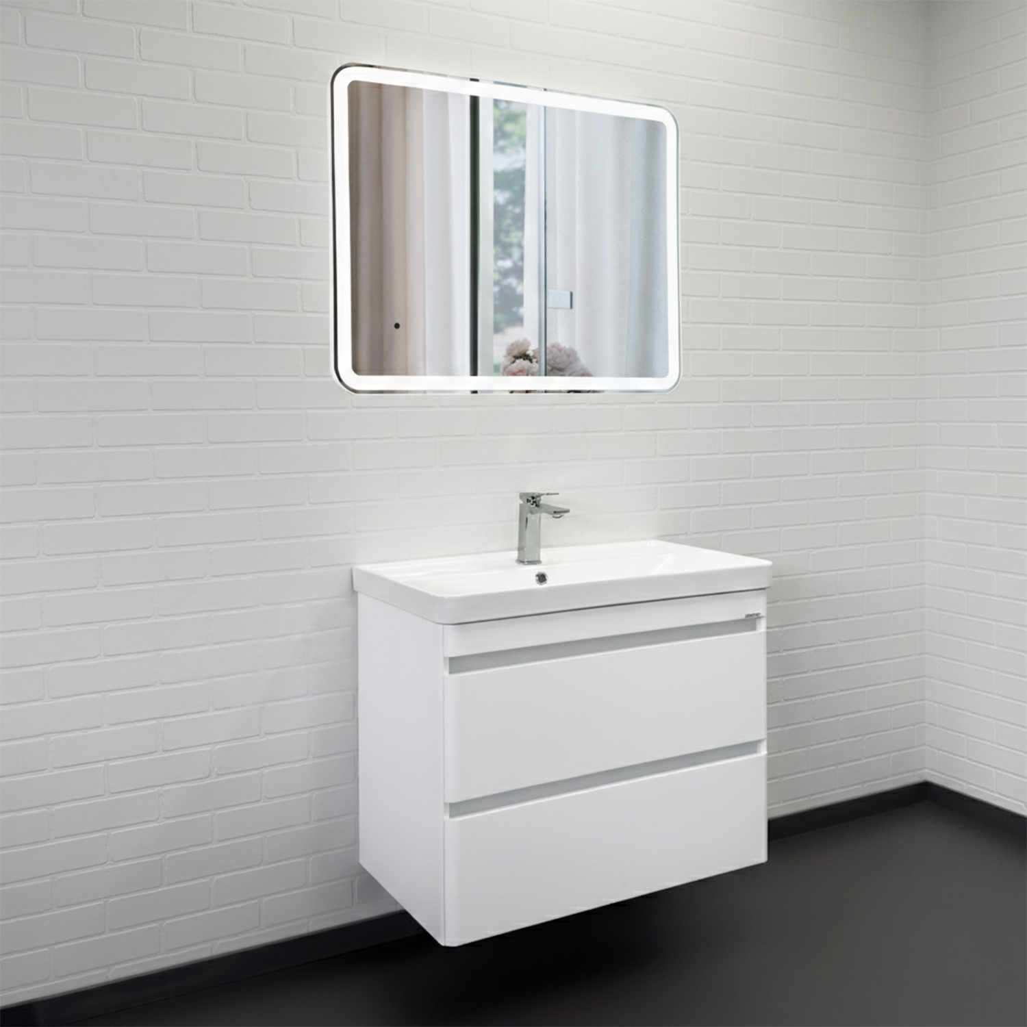 Тумба-умывальник подвесная Comforty Енисей-80П2 белый глянец c раковиной 4480