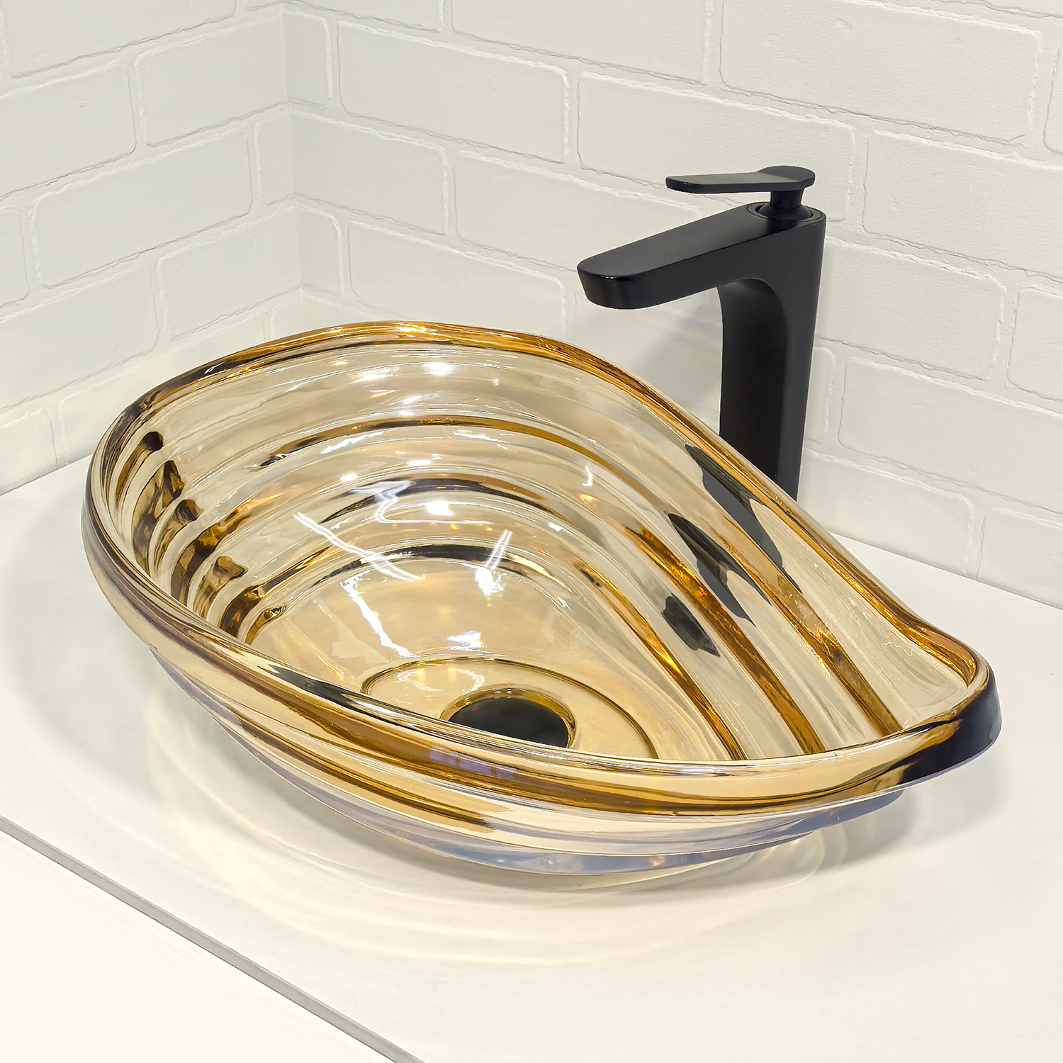 Стеклянная раковина чаша каплевидной формы 50 см Comforty CF1G69 шампань