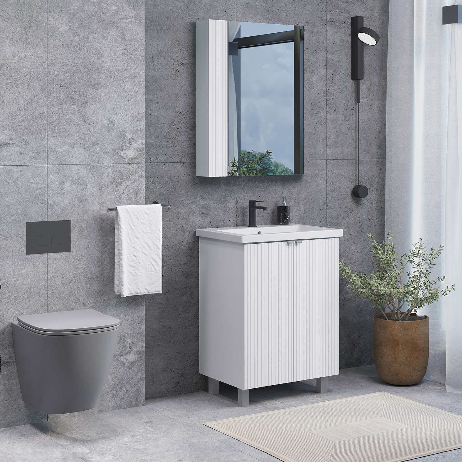 Тумба-умывальник Comforty Лима-60Н белый матовый с раковиной Комо 60