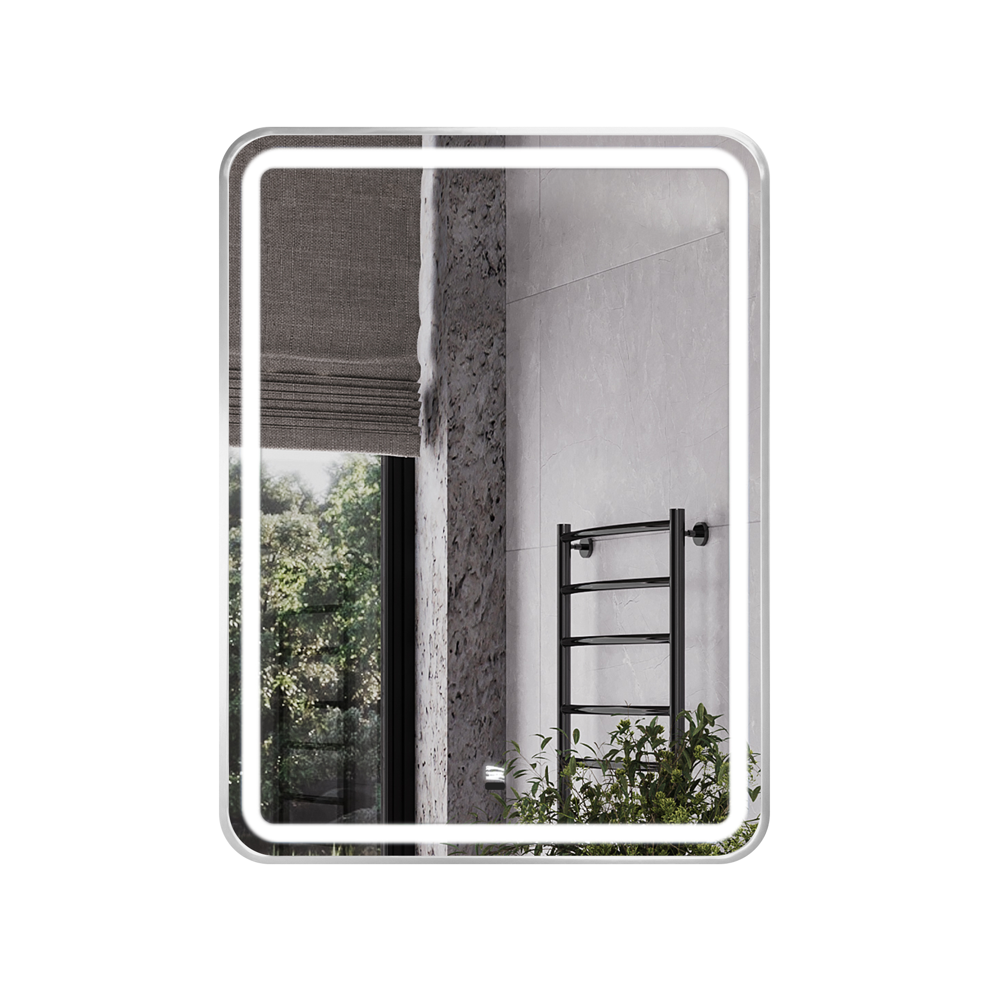 Зеркало в серебрянной алюминиевой раме 60 см для ванной комнаты Comforty Ситара-60, светодиодная подсветка, бесконтактный сенсор, антизапотевание