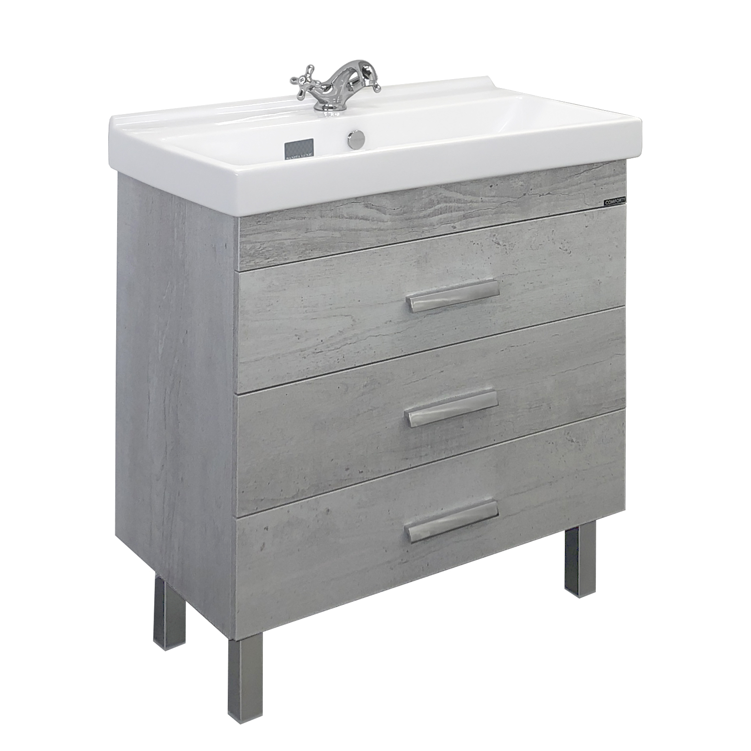 Тумба-умывальник Comforty Никосия-80Н дуб белый с раковиной Фест 80