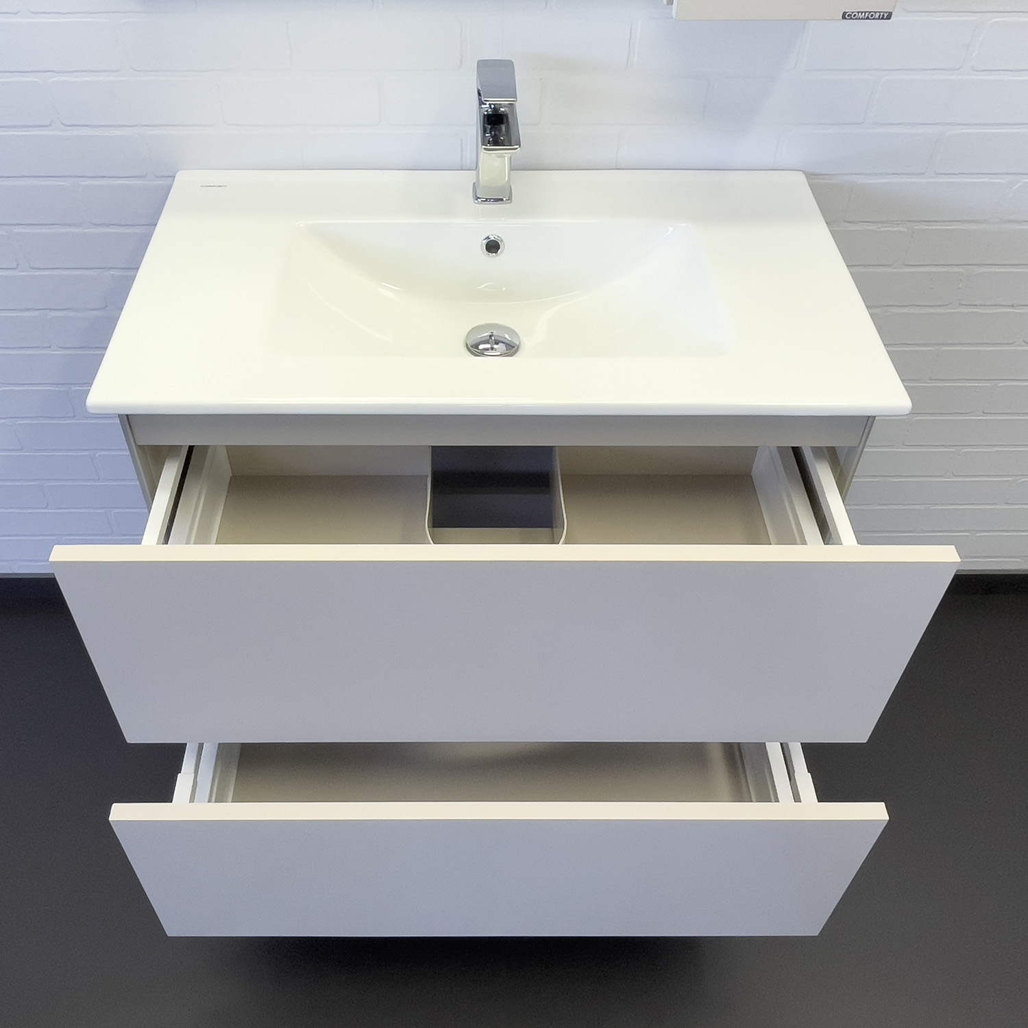 Тумба-умывальник Comforty Бильбао-80Н серый шёлк с раковиной 80E