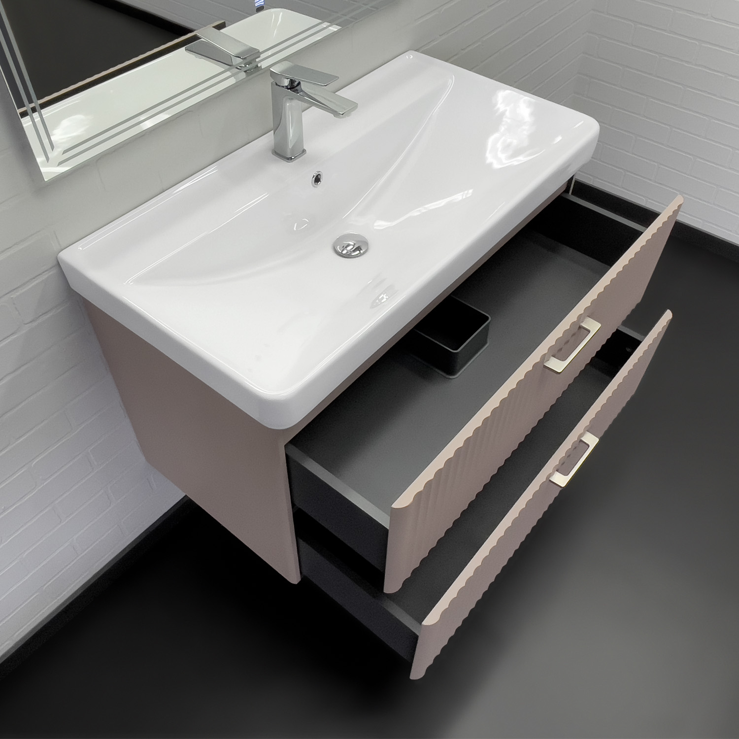 Тумба-умывальник Comforty Ангара-90П дуб латте с раковиной 4490