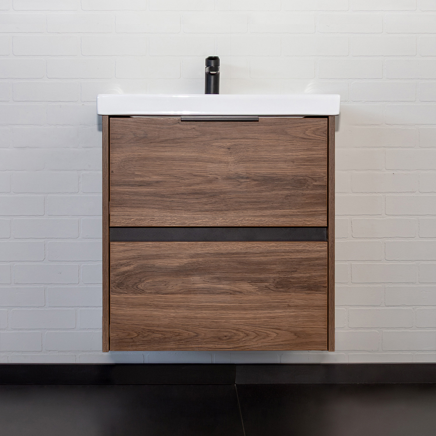 Тумба-умывальник Селенга-60 дуб тёмно-коричневый с раковиной CF19696BX-60